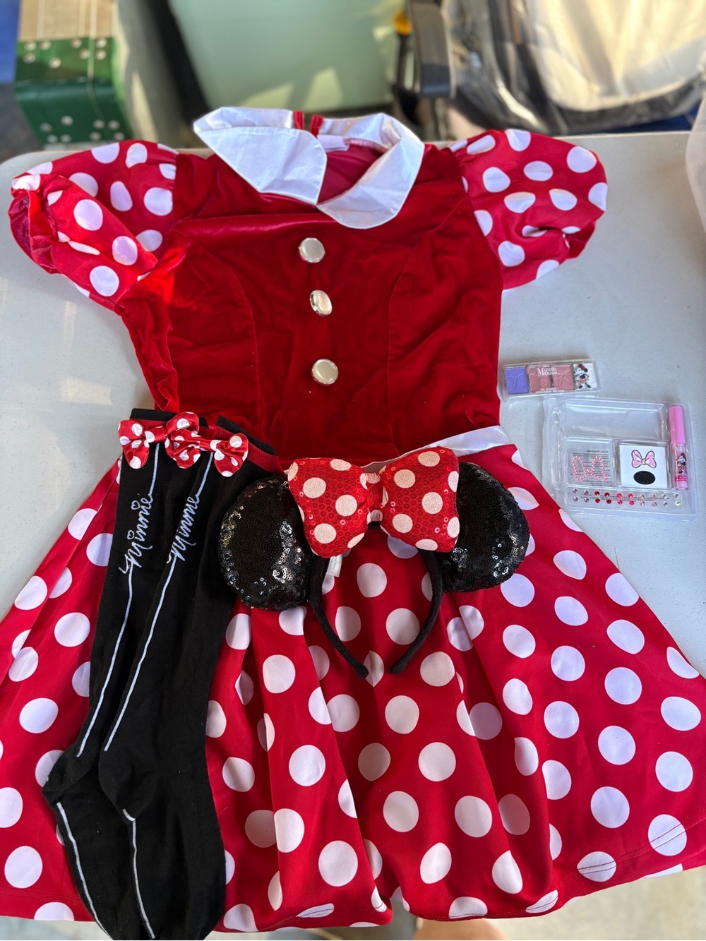 Women’s Minnie Mouse Costume with headband and matching socks.
